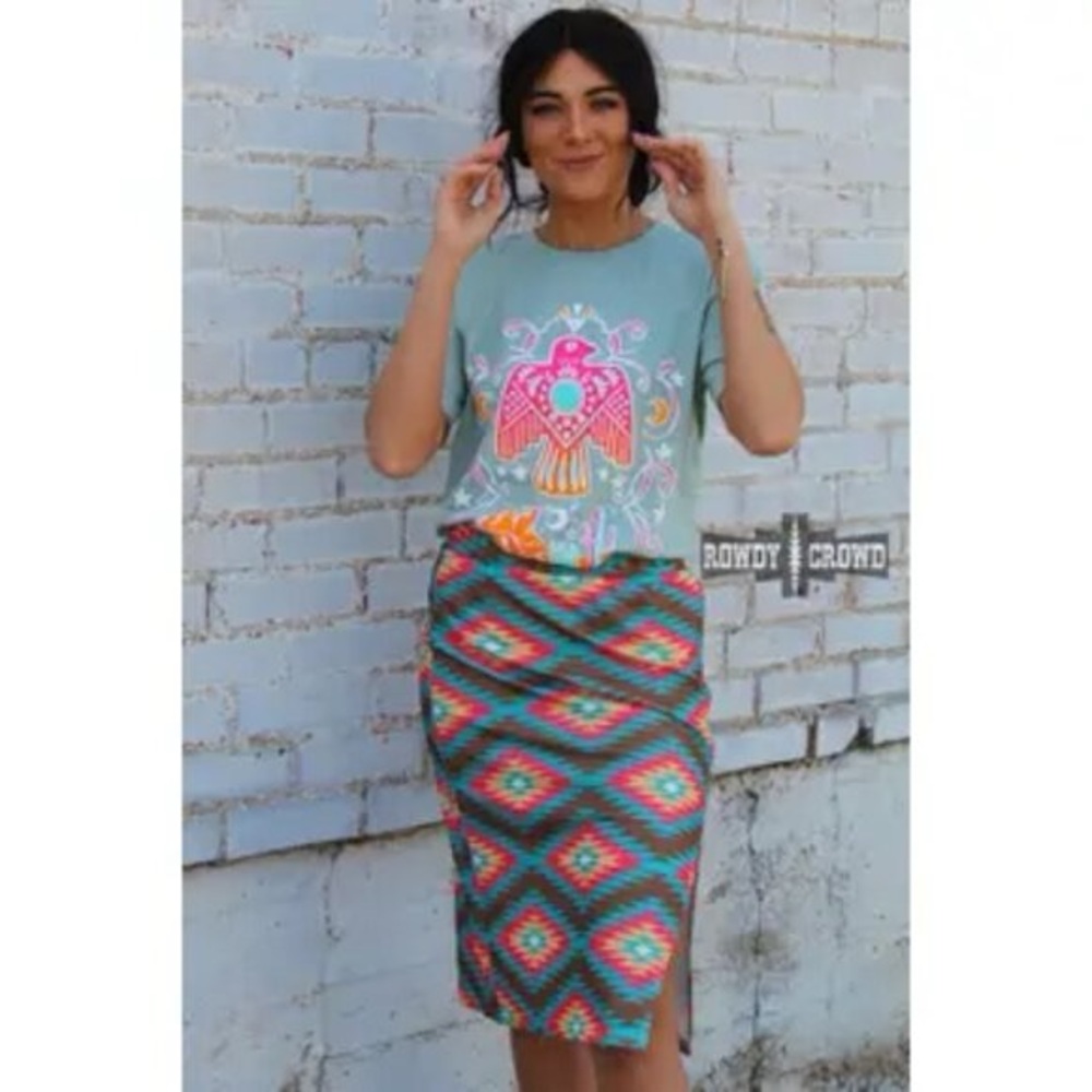 Rowdy Crowd Southwestern Aztec Print Pencil Skirt‎ | Size L Bold Tribal Pattern